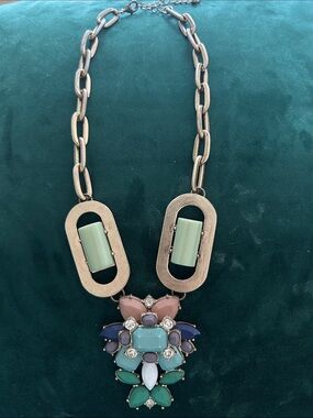 Statement Multi-Color Pendant Necklace - Green, Blue, Pink